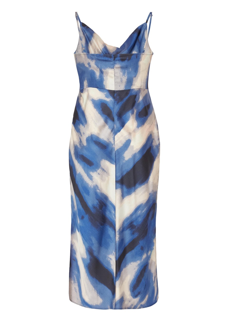 Quiz Blue Curve Satin Marble Midaxi Dress