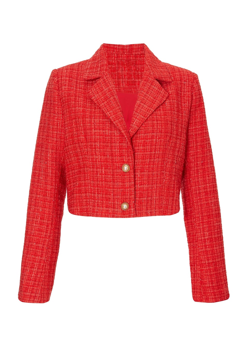 Quiz Red Boucle Cropped Blazer