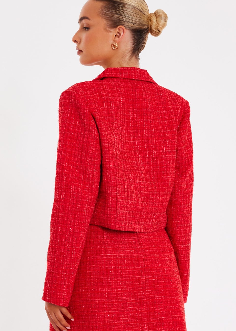 Quiz Red Boucle Cropped Blazer