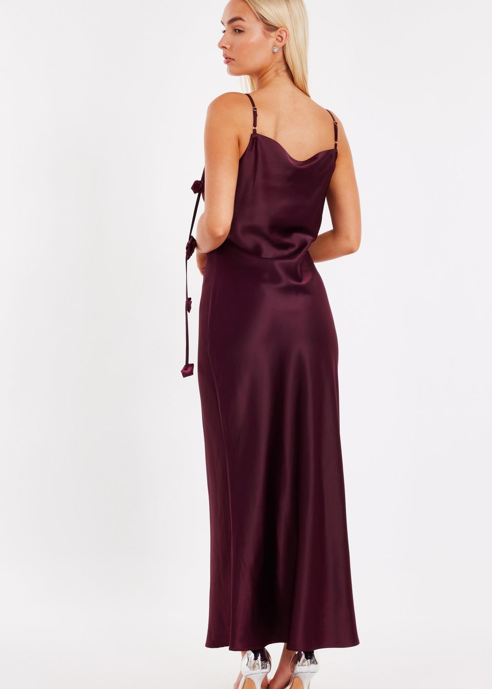 Quiz Burgundy Floral Trim Midaxi Dress