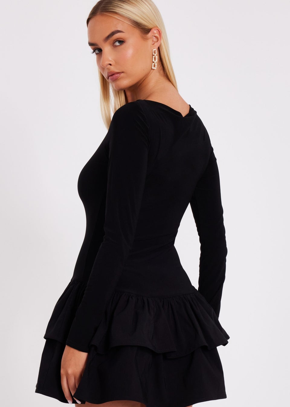 Quiz Black Frill Mini Dress