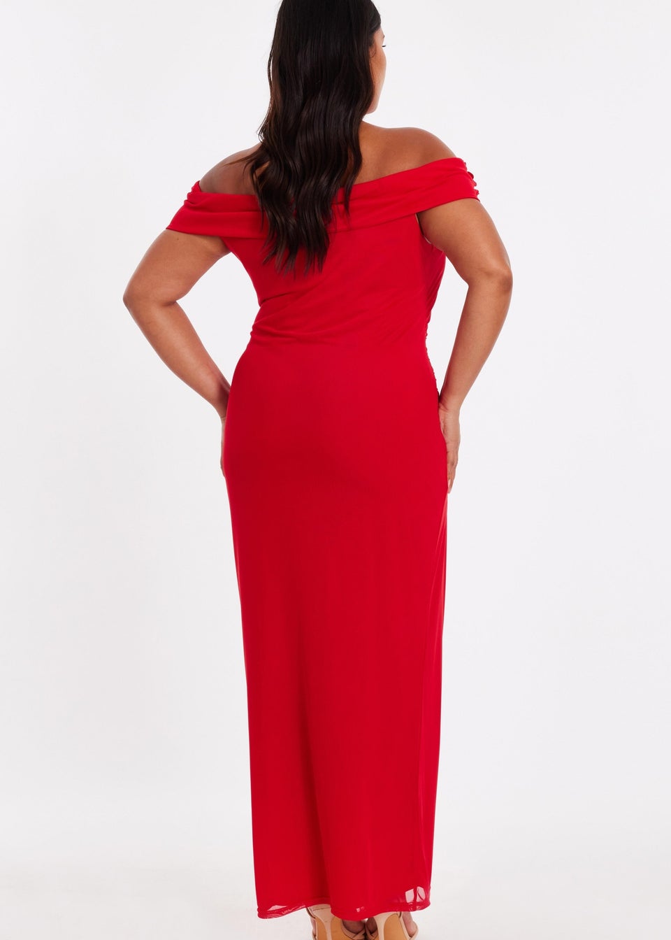 Quiz Red Curve Floral Bardot Midaxi Dress