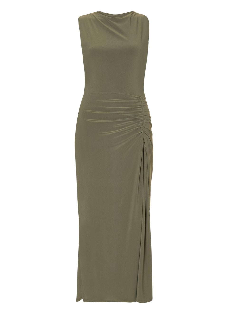 Quiz Khaki Ruched Bodycon Midaxi Dress