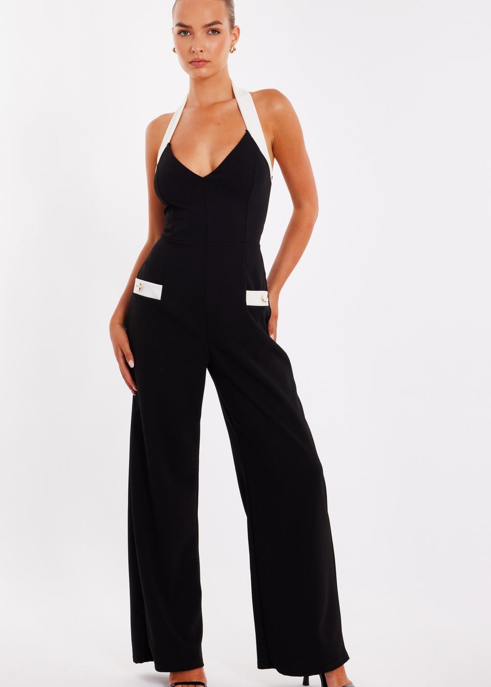 Quiz Black Monochrome Halter Neck Jumpsuit