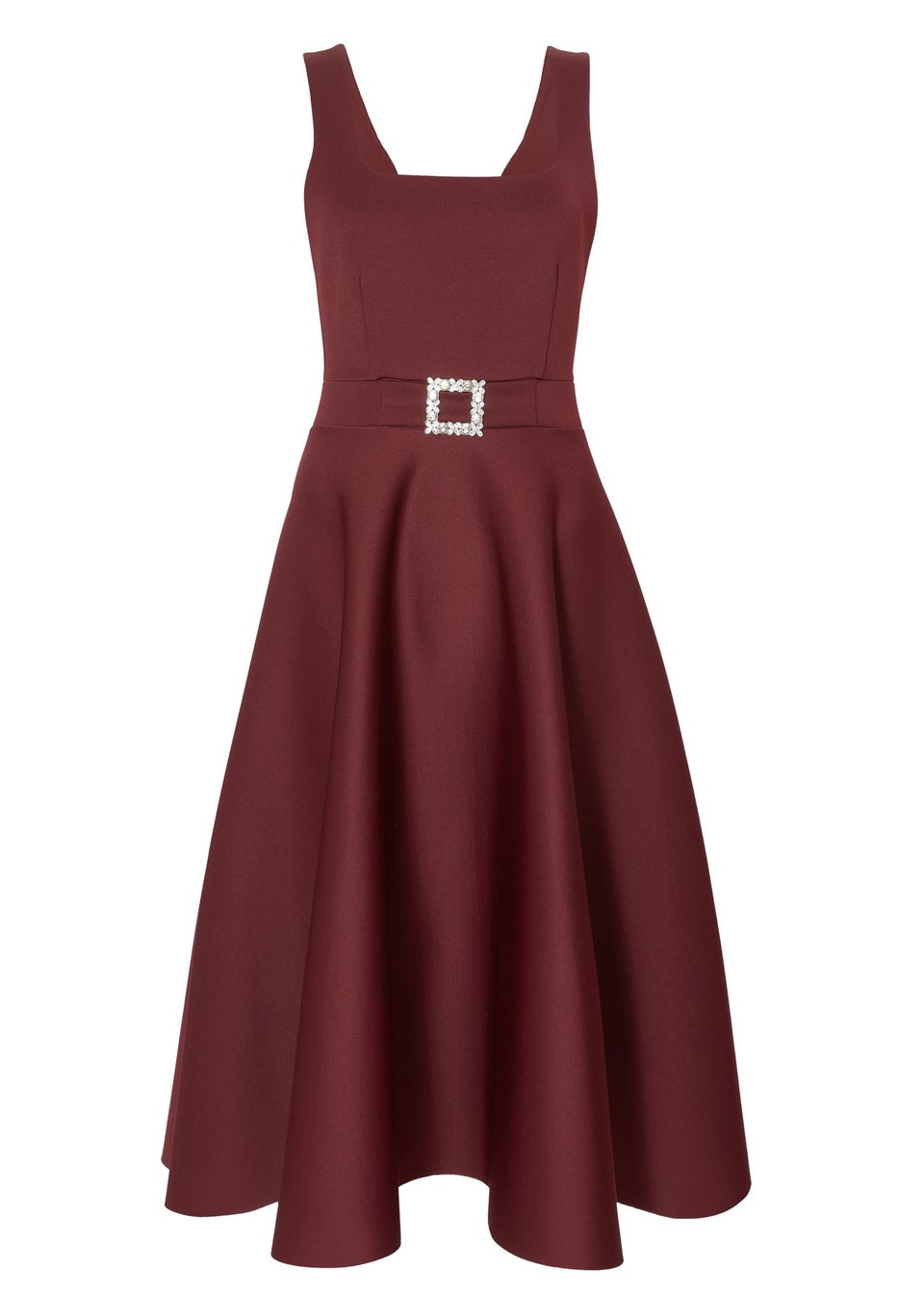 Quiz Burgundy Buckle Front Skater Dress