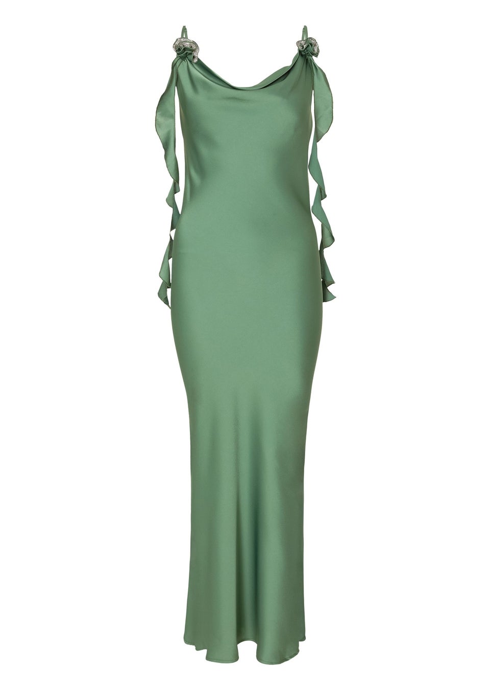 Quiz Green Satin Corsage Midaxi Dress