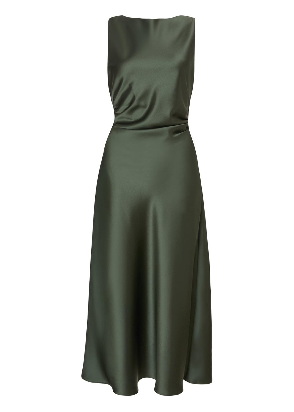 Quiz Green Satin Ruched Midi Dress