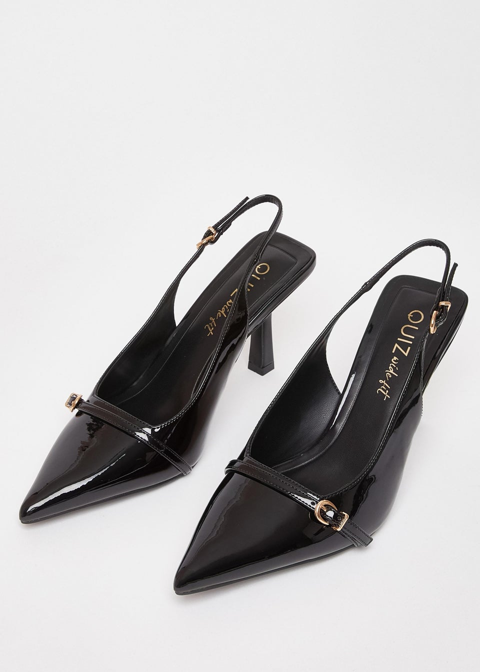 Quiz Black Wide Fit Slingback Court Heels
