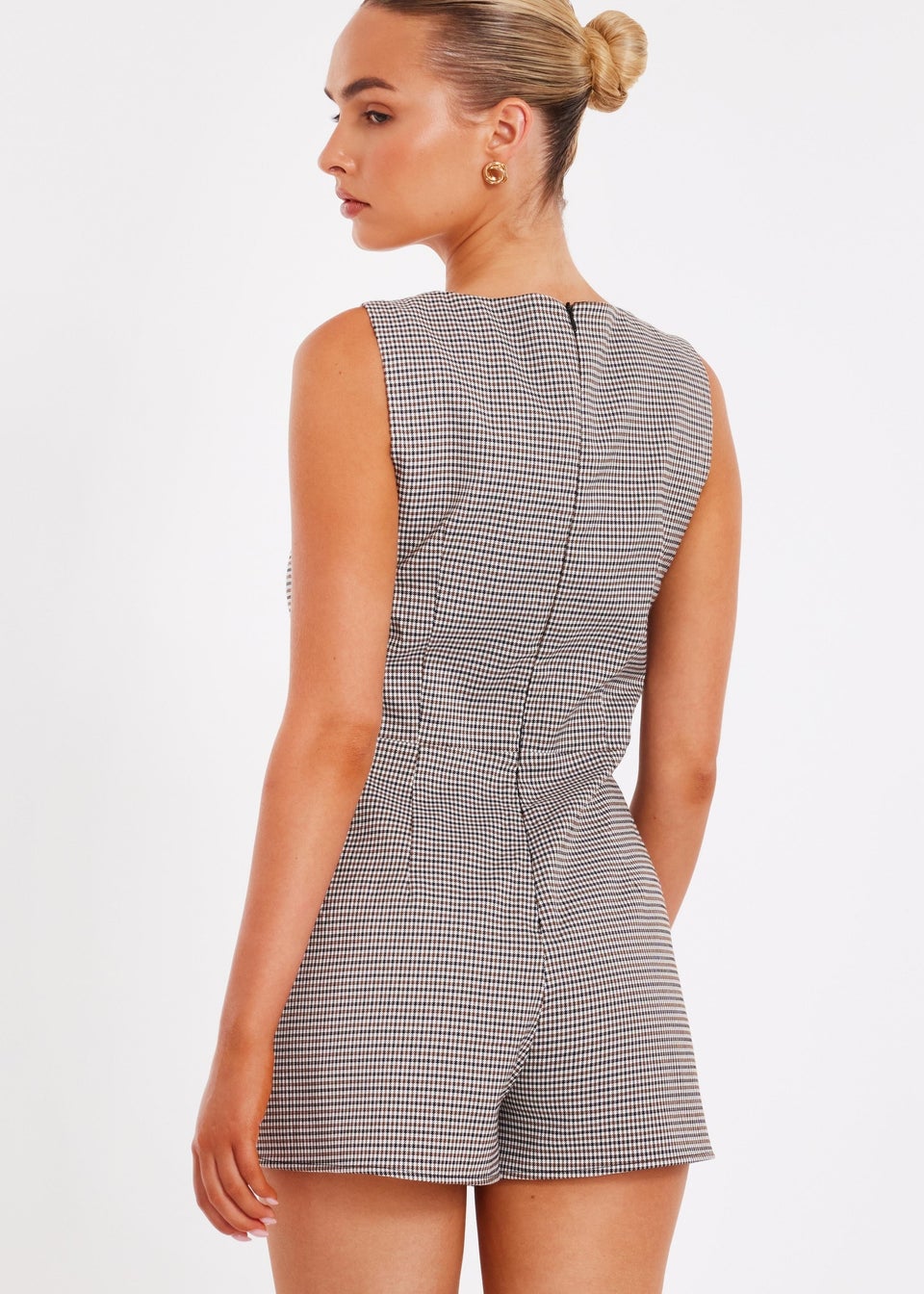 Quiz Brown Checked Playsuit