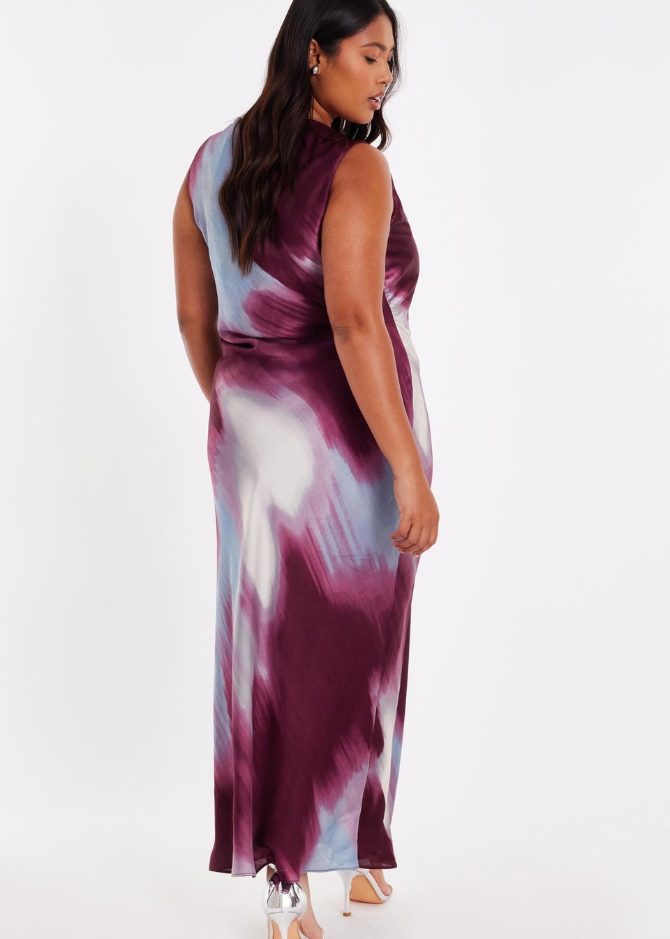 Quiz Multi Curve Printed Satin Midaxi Dress