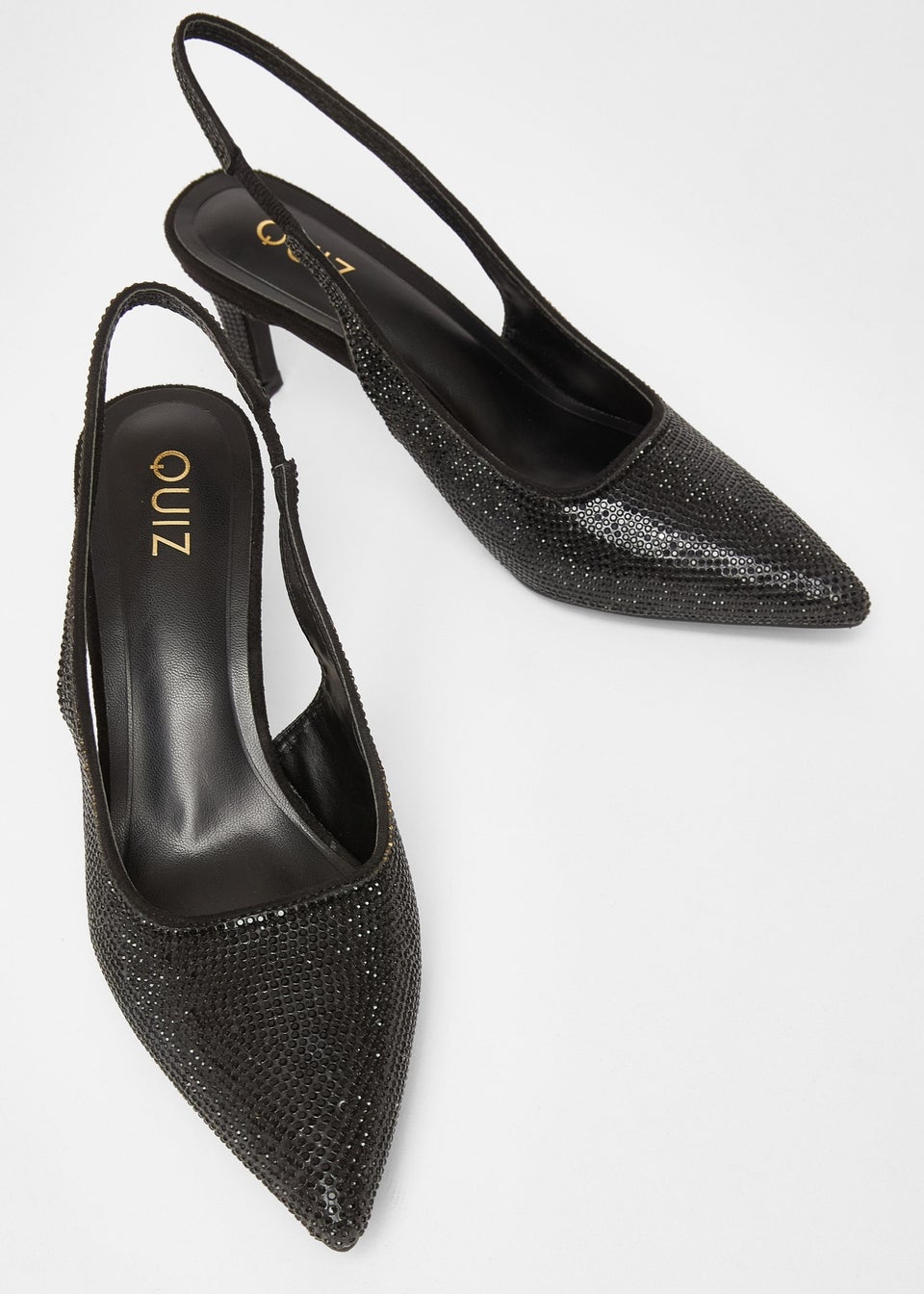 Quiz Black Diamante Sling Back Heels