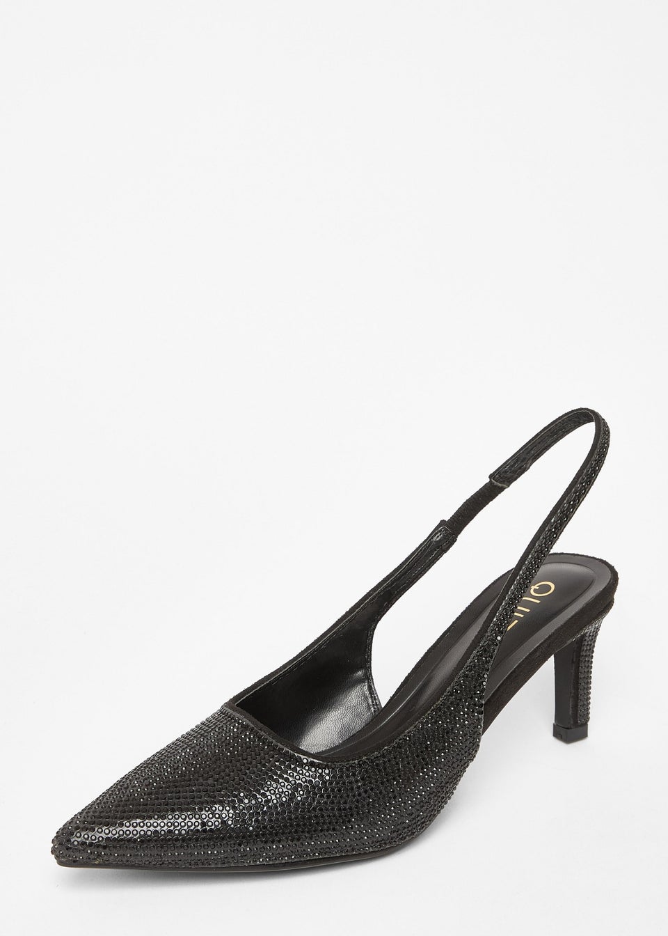 Quiz Black Diamante Sling Back Heels