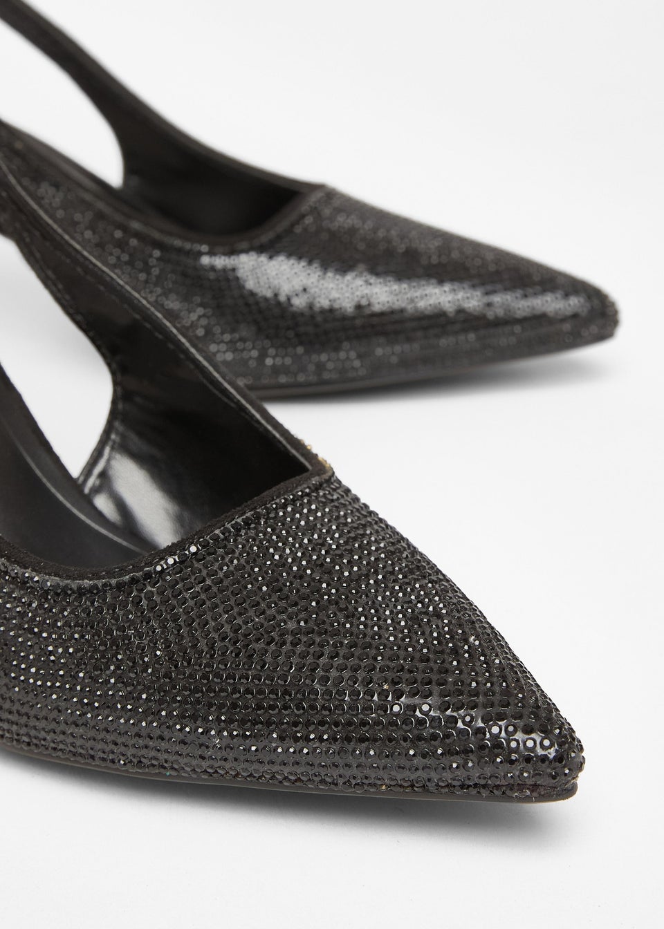 Quiz Black Diamante Sling Back Heels