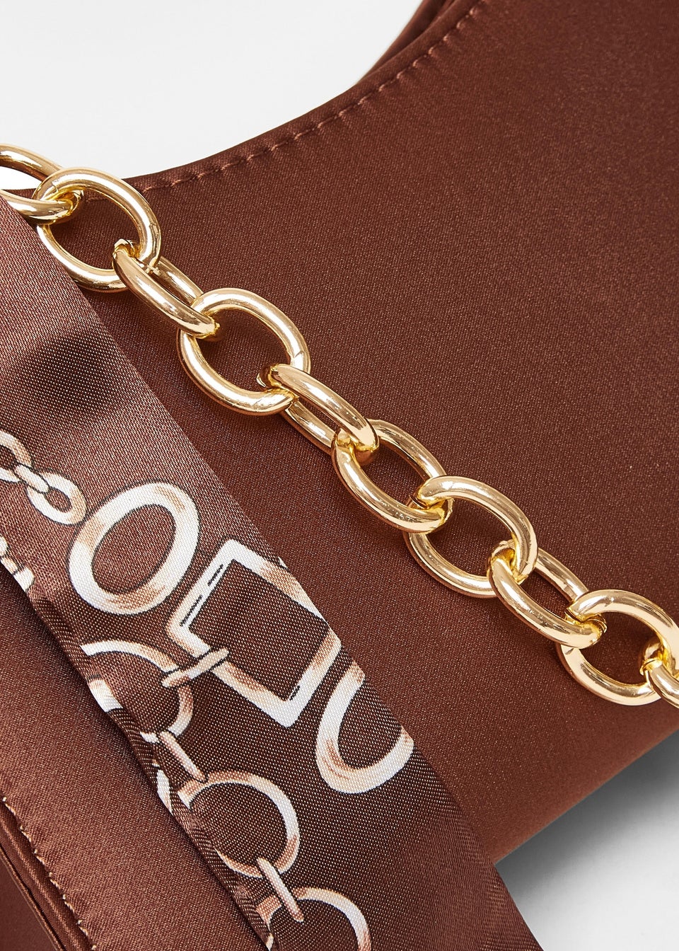 Quiz Brown Satin Chain Shoulder Bag