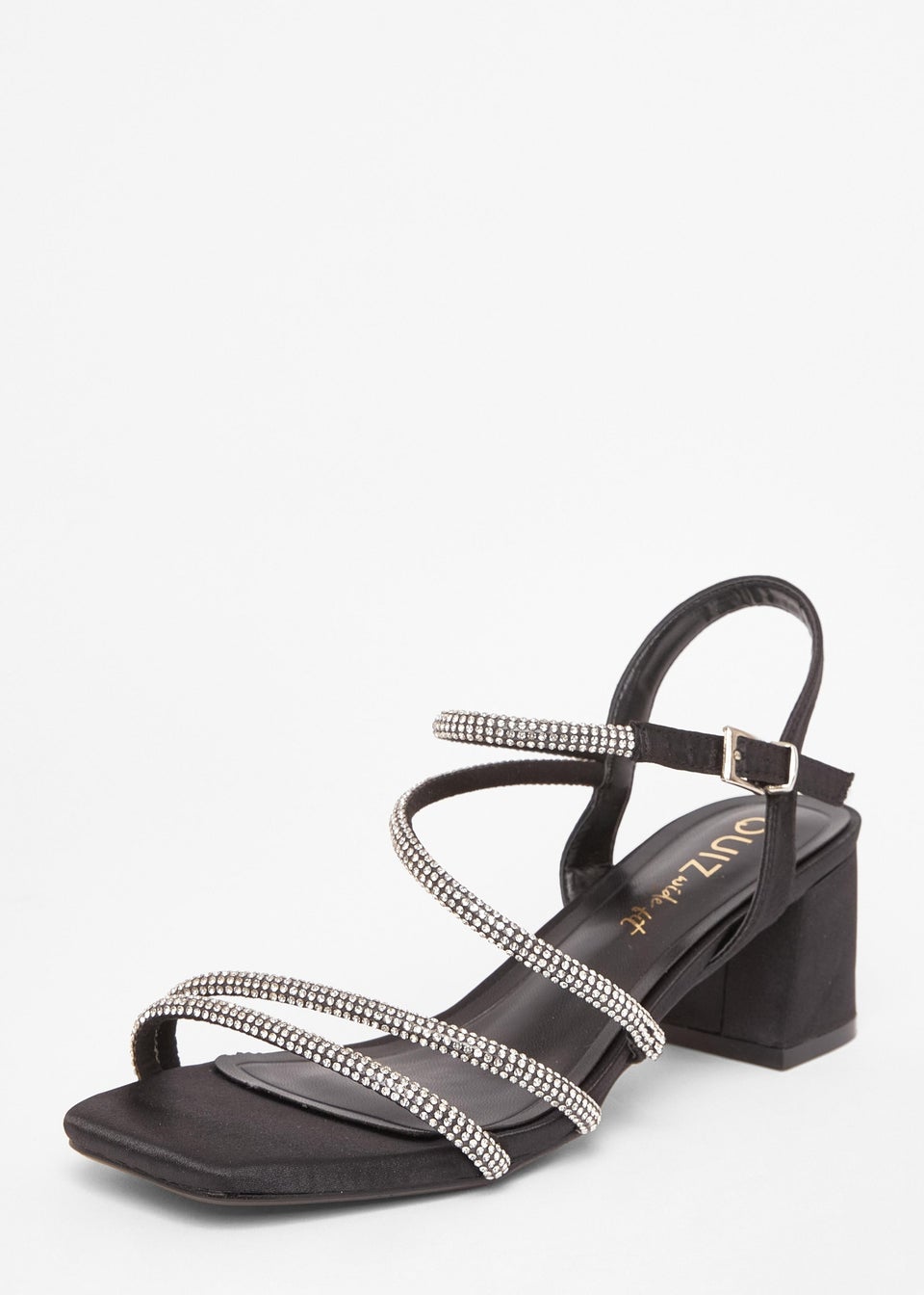 Quiz Black Wide Fit Diamante Block Heels