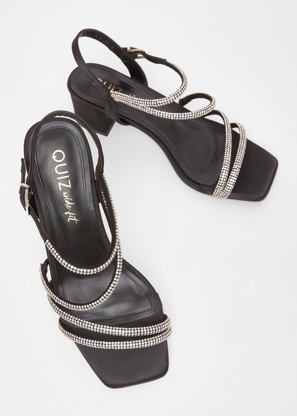 Quiz Black Wide Fit Diamante Block Heels