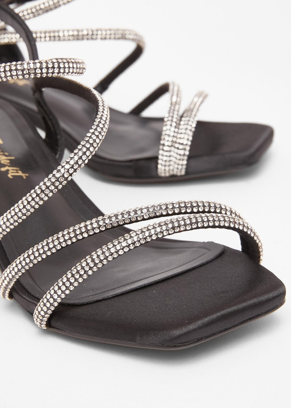 Quiz Black Wide Fit Diamante Block Heels