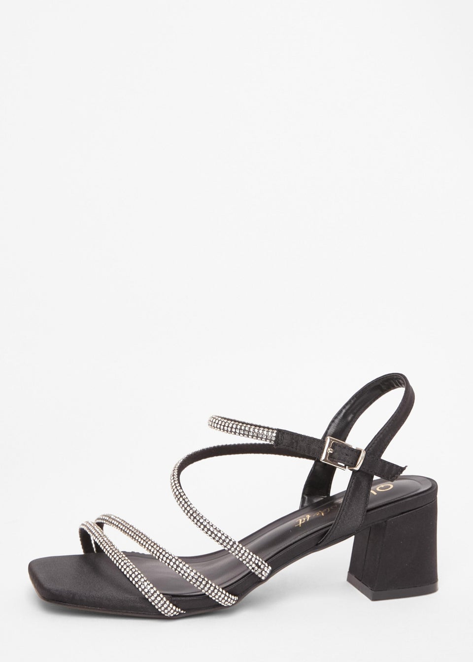 Quiz Black Wide Fit Diamante Block Heels