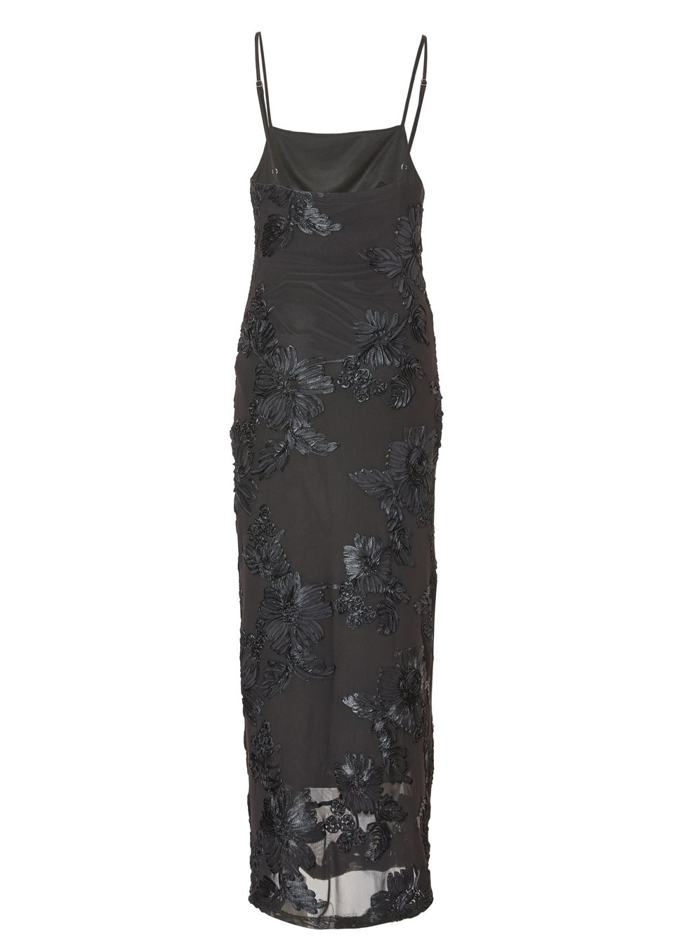 Quiz Black Floral Applique Midaxi Dress