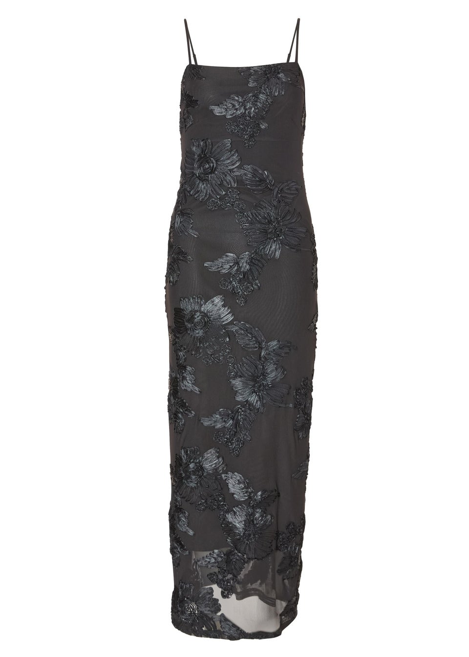 Quiz Black Floral Applique Midaxi Dress