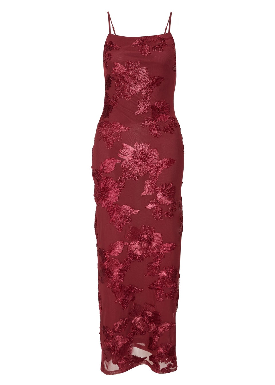 Quiz Burgundy Floral Applique Midaxi Dress