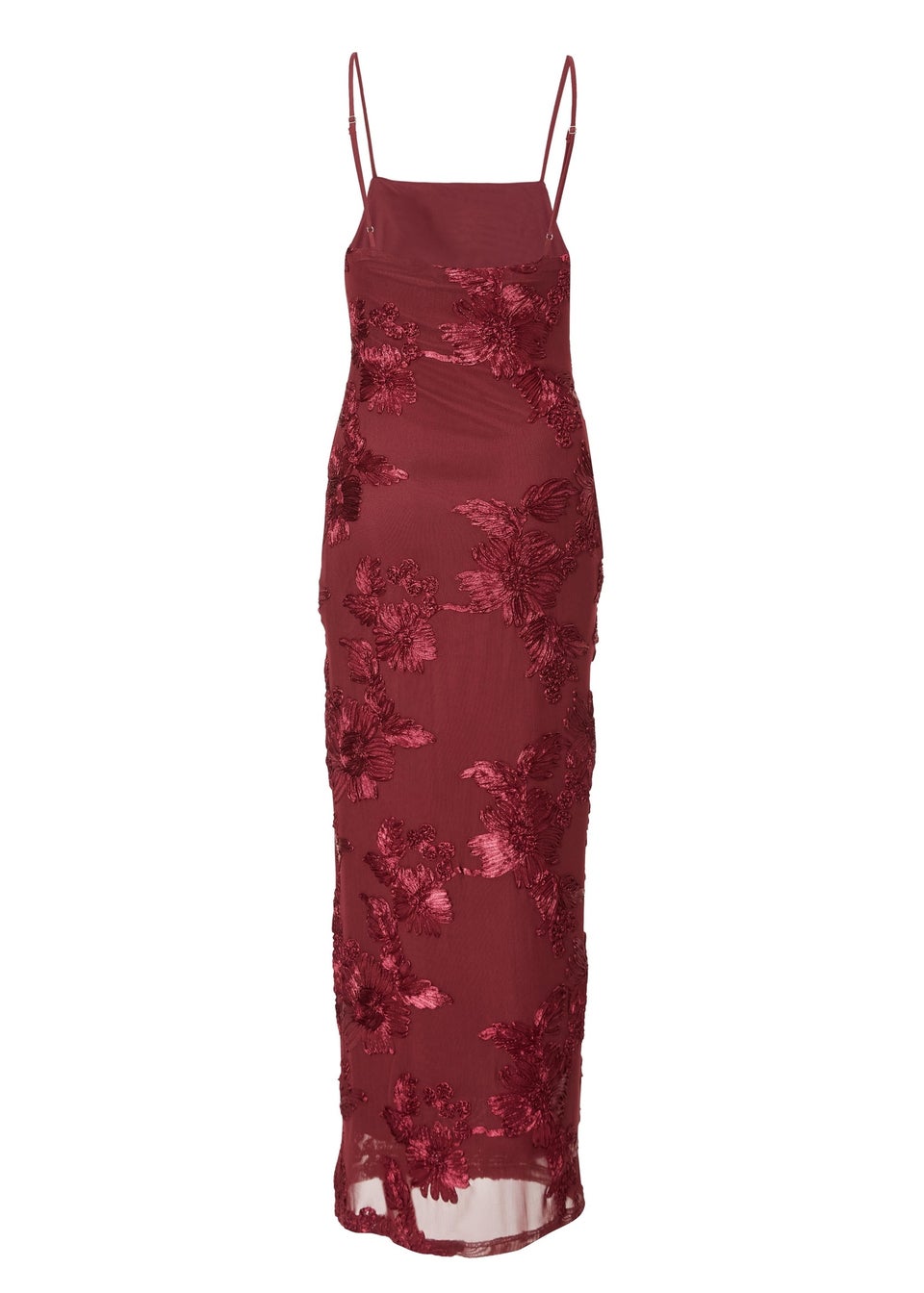Quiz Burgundy Floral Applique Midaxi Dress