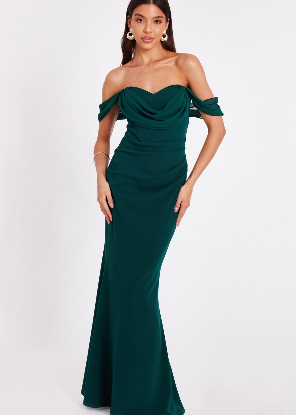 Quiz Green Chiffon Bardot Maxi Dress
