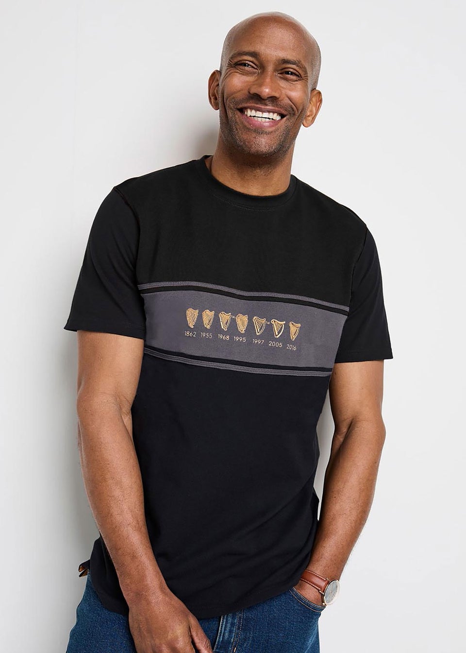 Cotton Traders Black Guinness TM 1/2 Short Sleeve Panelled T-Shirt
