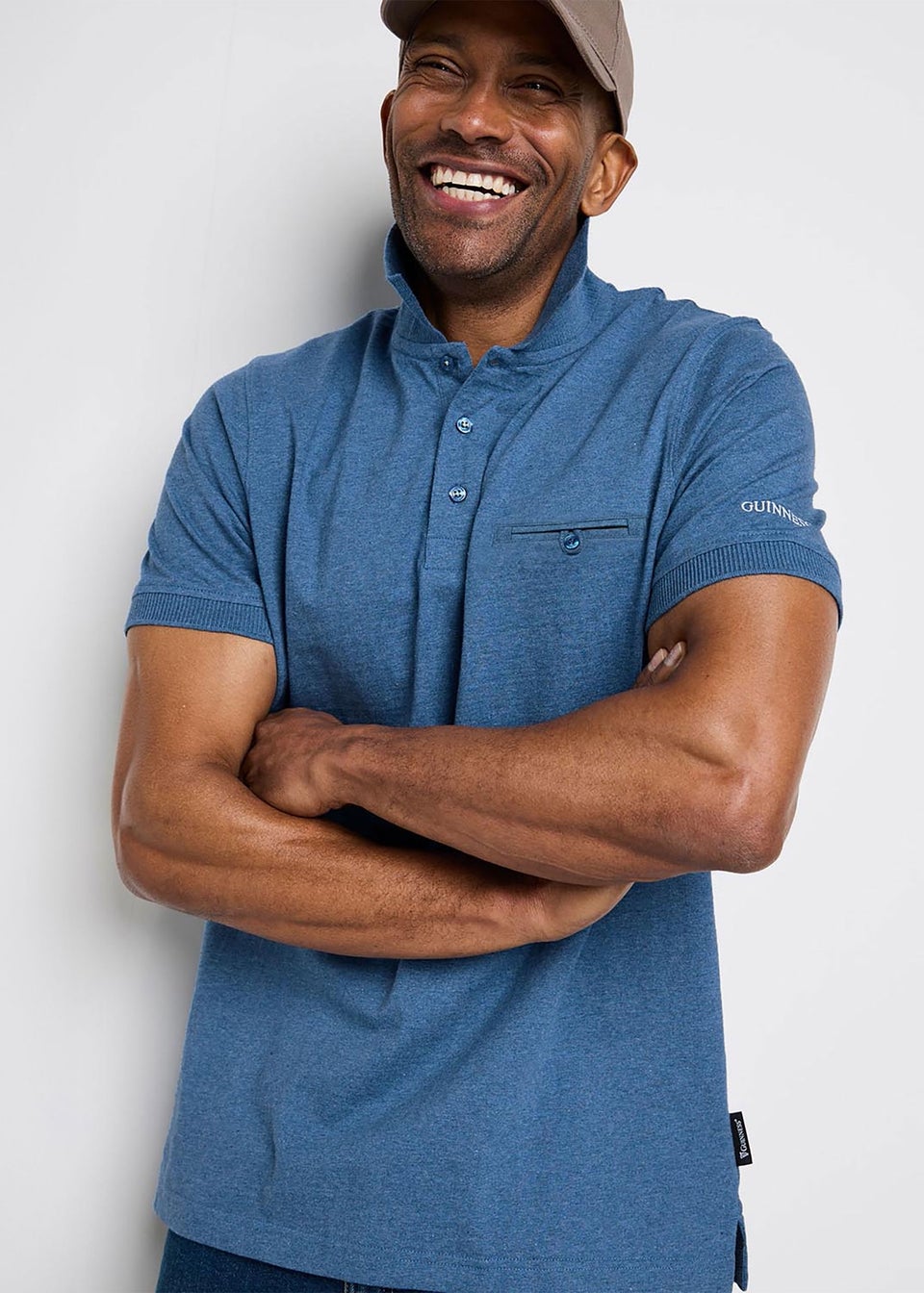 Cotton Traders Smoke Blue Guinness TM 1/2 Short Sleeve Marl Pocket Polo Shirt
