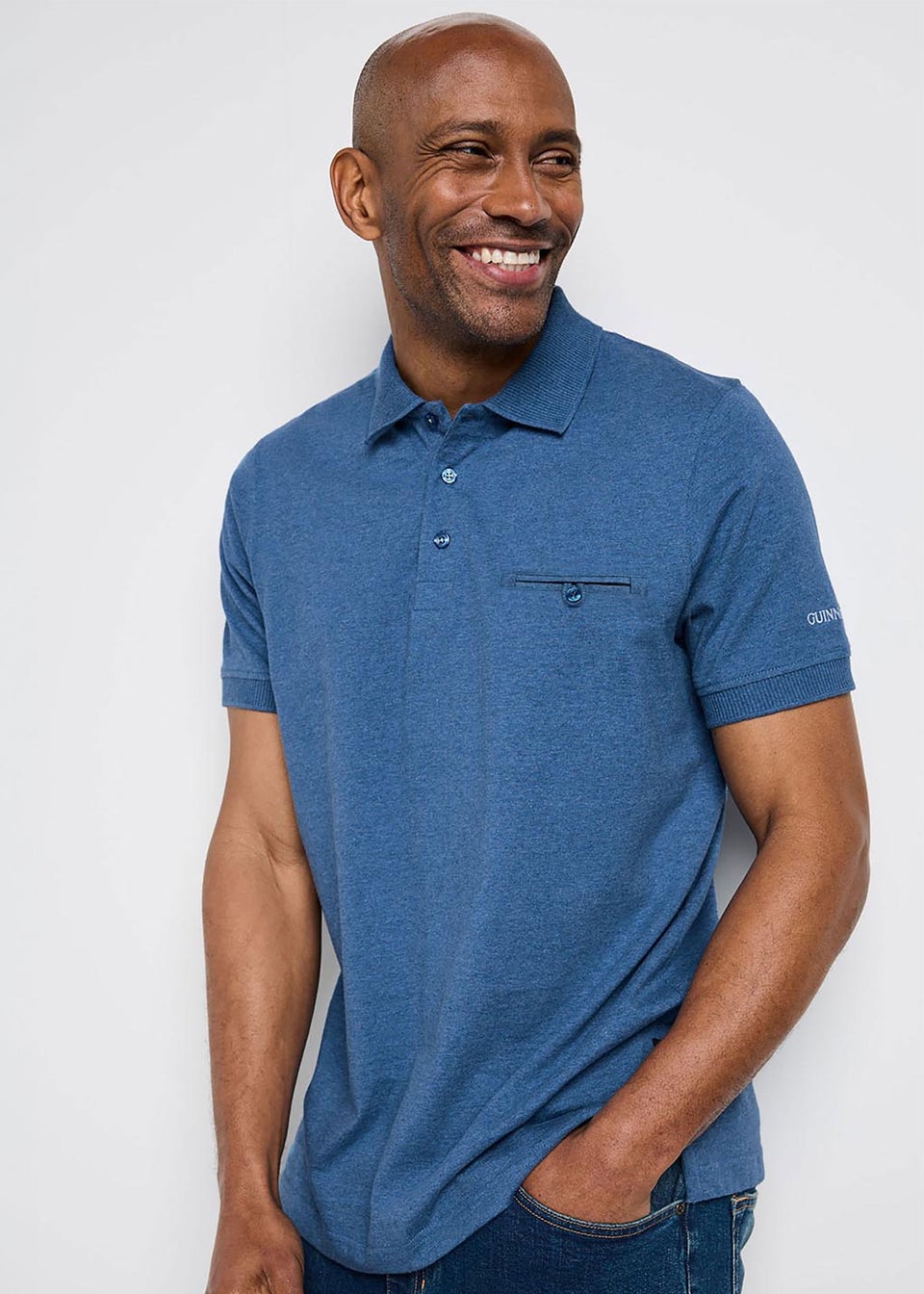 Cotton Traders Smoke Blue Guinness TM 1/2 Short Sleeve Marl Pocket Polo Shirt