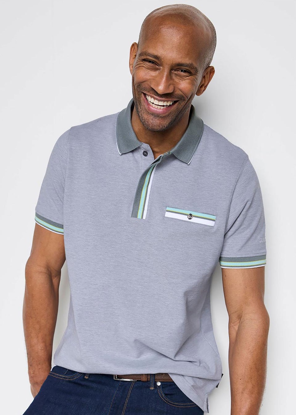Cotton Traders Silver Grey Guinness TM 1/2 Short Sleeve Birdseye Pocket Polo Shirt