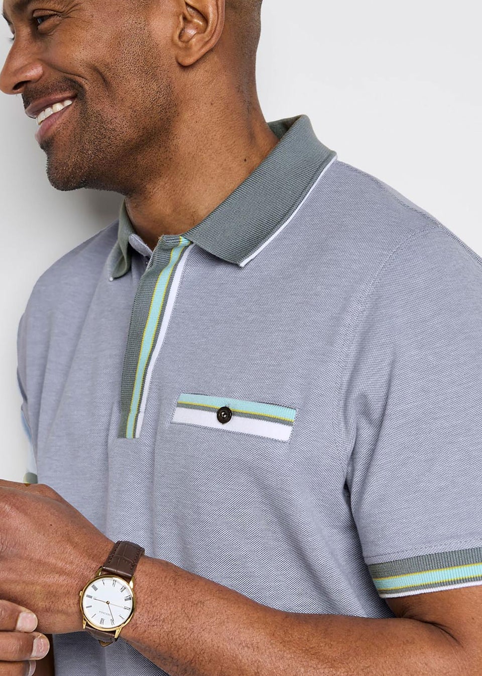 Cotton Traders Silver Grey Guinness TM 1/2 Short Sleeve Birdseye Pocket Polo Shirt