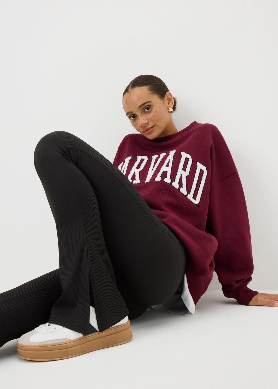 Black Ribbed Kickflare Leggings