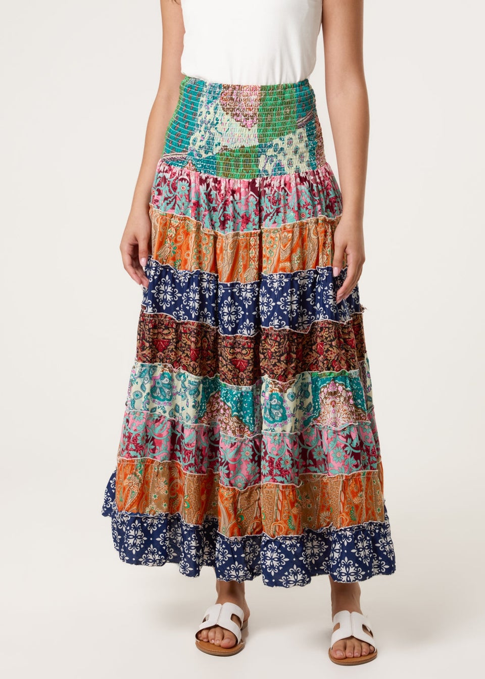 Blue Vanilla Multi Print Midi Skirt