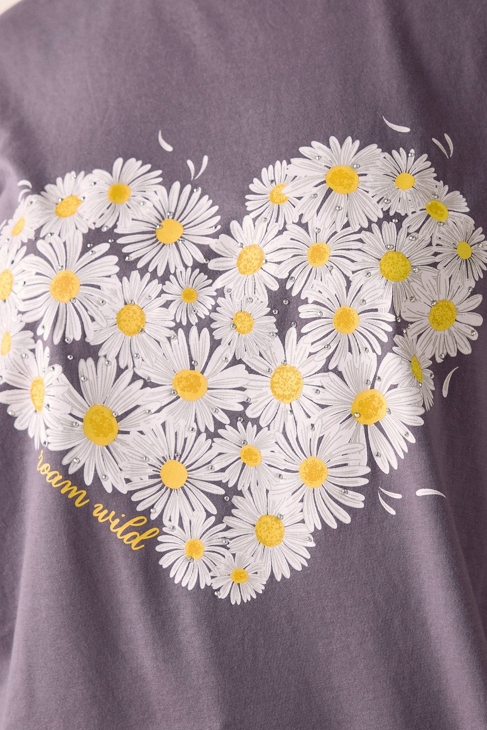 Yours Curve Purple Daisy Heart Print T-Shirt