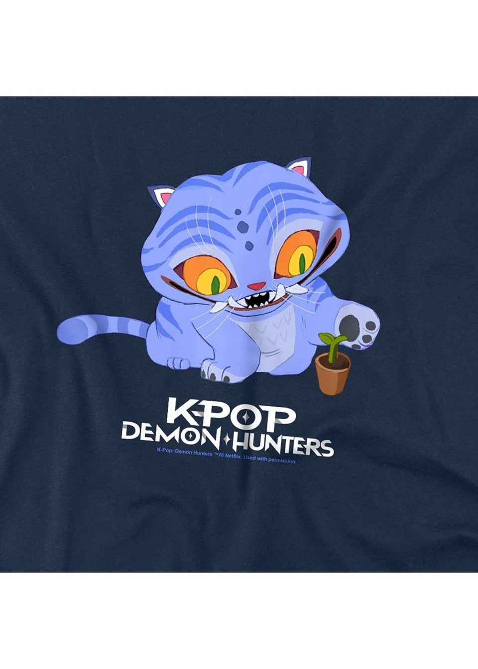 K-Pop Demon Hunters Kids Navy Cute Derpy Tiger T-Shirt (3-13yrs)