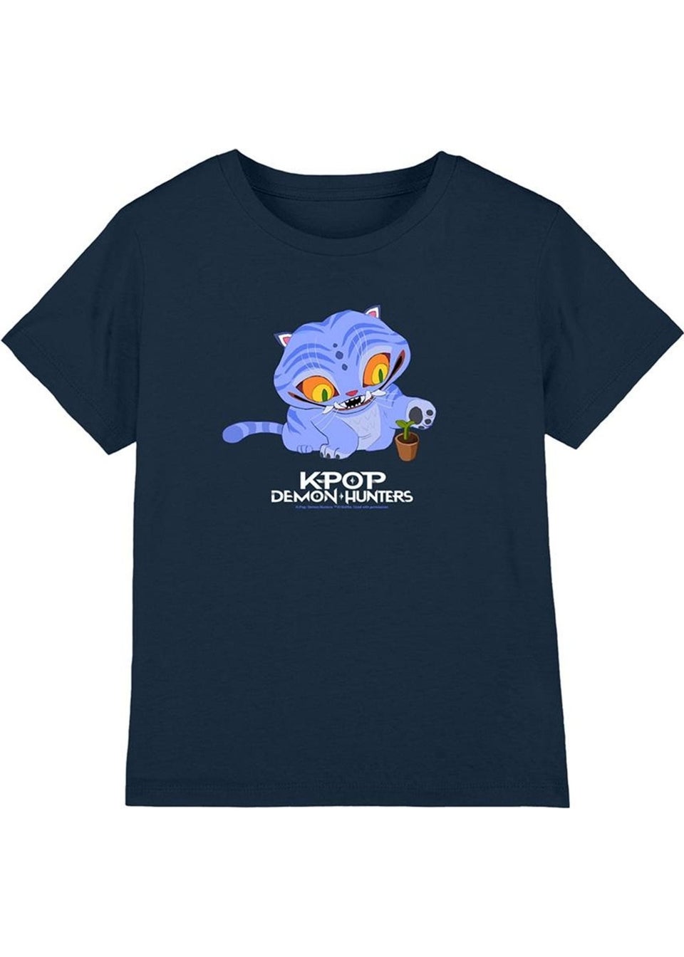 K-Pop Demon Hunters Kids Navy Cute Derpy Tiger T-Shirt (3-13yrs)