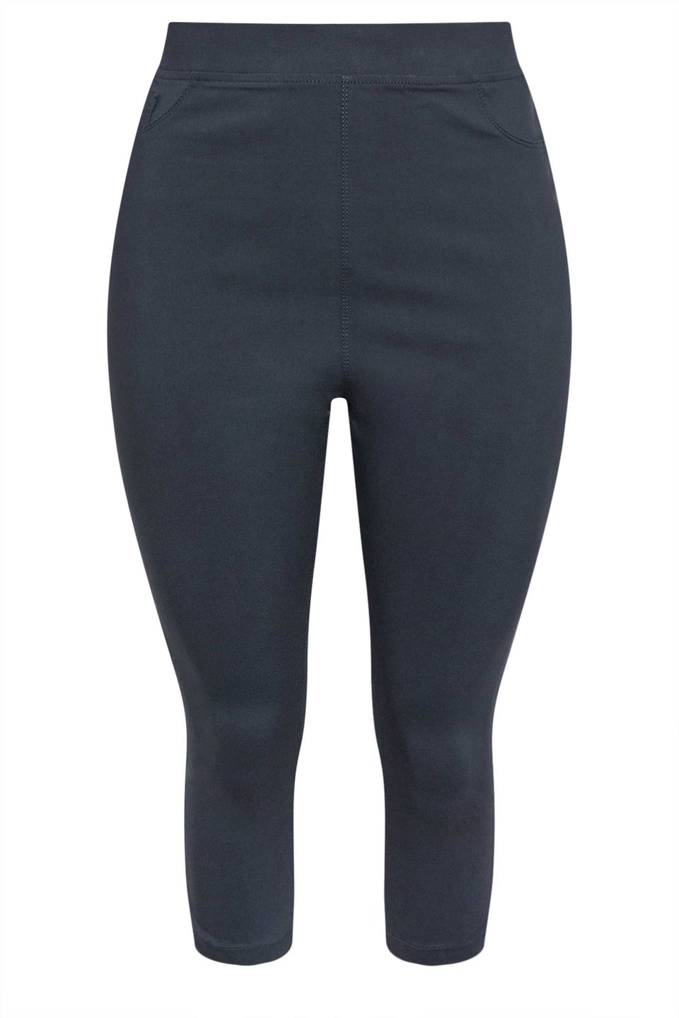 Yours Curve Navy Blue Bengaline Stretch Cropped Pull On Trousers