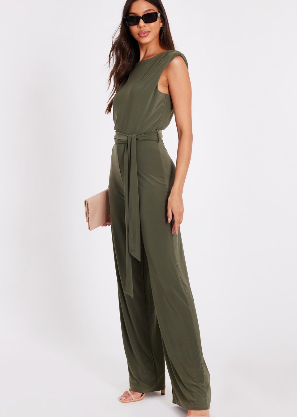 Quiz Khaki Tie Waist Jumpsuit