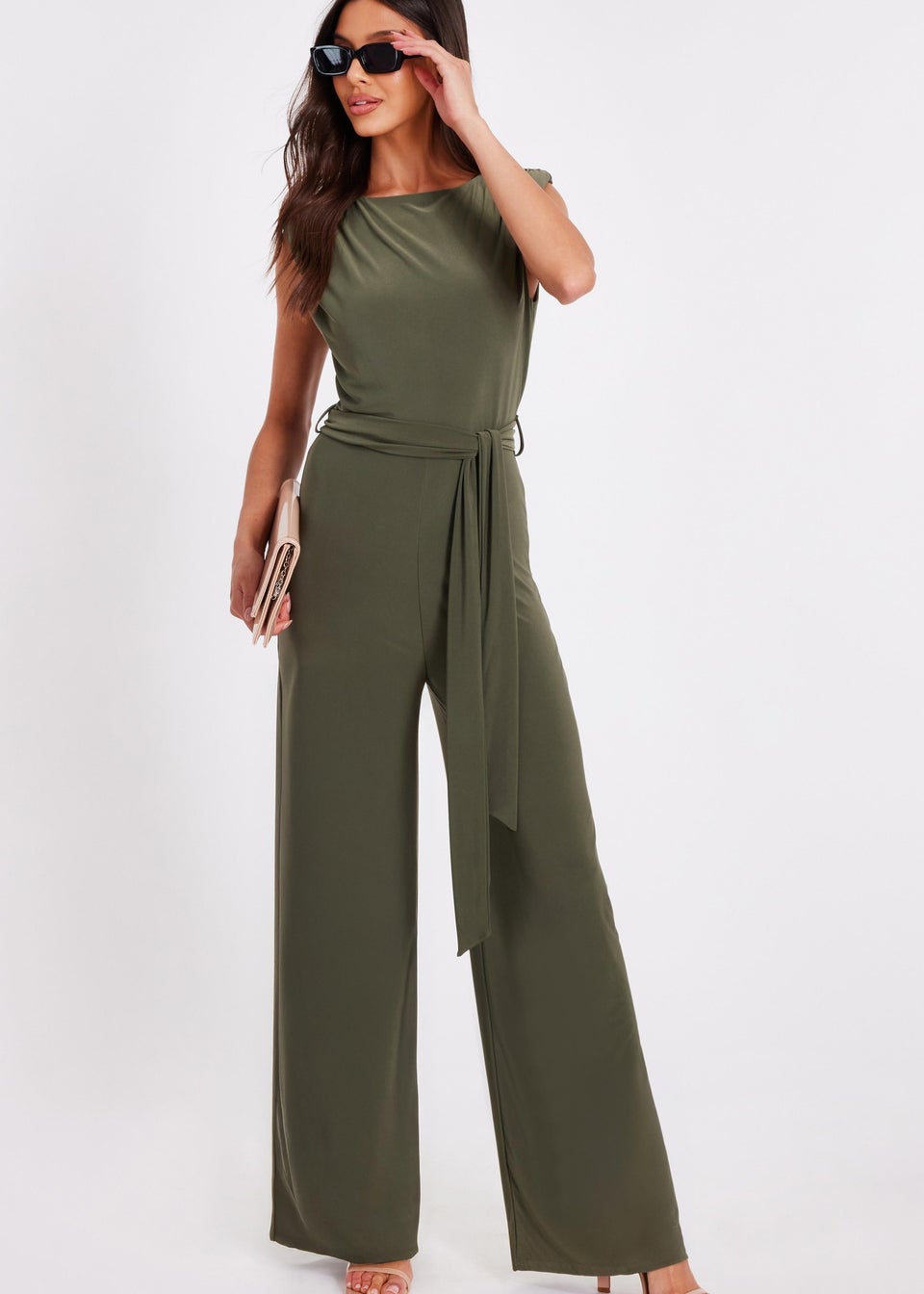 Quiz Khaki Tie Waist Jumpsuit