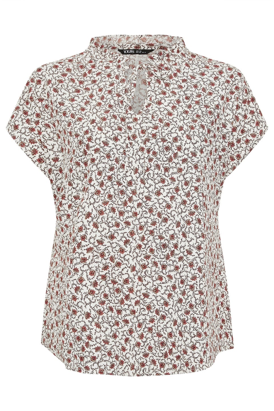 Yours Curve White Leaf Textured Frill Neck Top