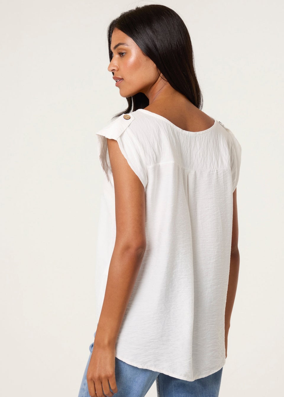 Blue Vanilla White Shoulder Button Detail Top