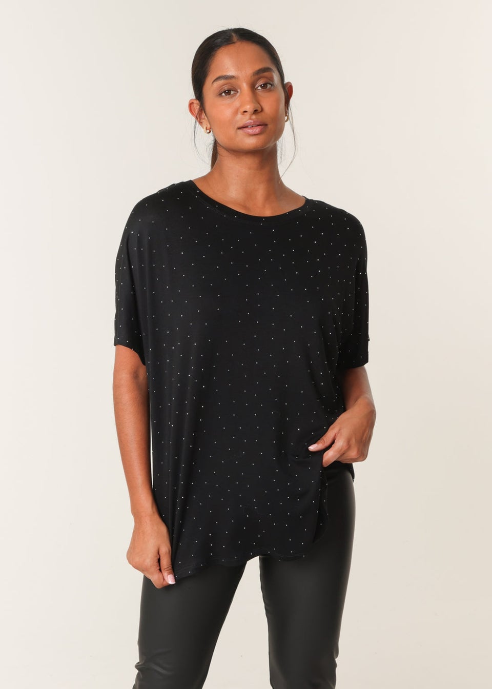 Blue Vanilla Black Stud Detail Round Neck T-shirt