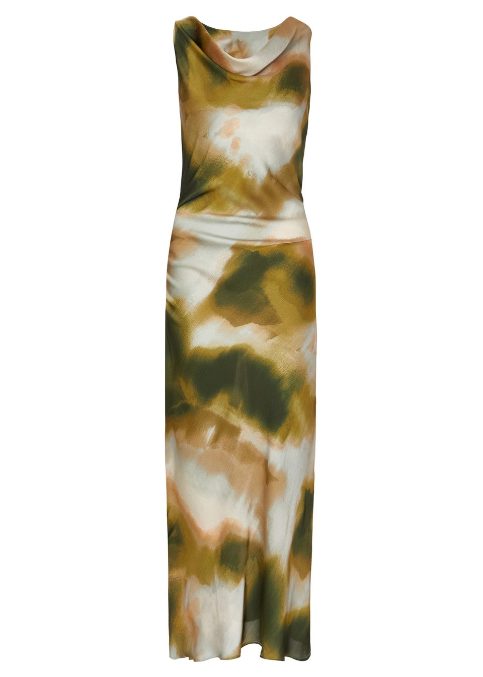 Quiz Khaki Printed Satin Midaxi Dress