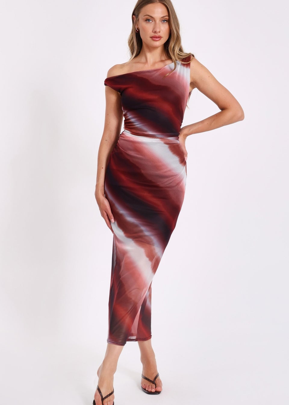 Quiz Brown Mesh Ombre Midaxi Dress