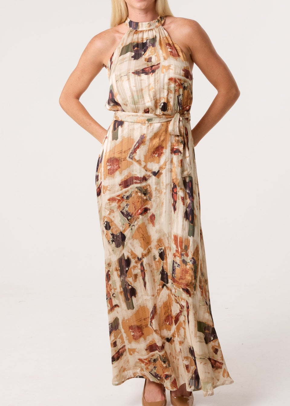 Blue Vanilla Multi Halter Neck Belted Dress