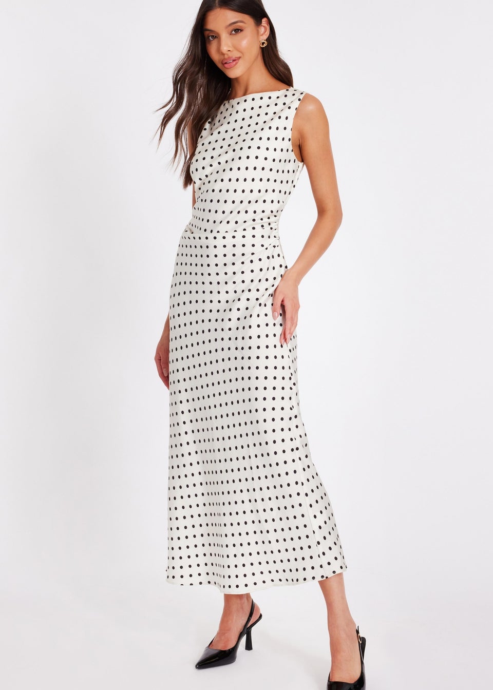 Quiz Cream Satin Polka Dot Midaxi Dress