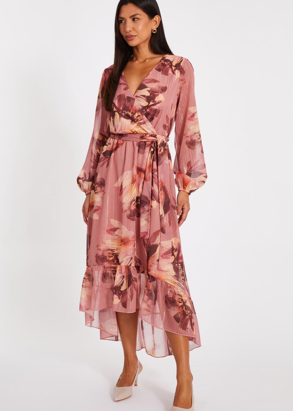 Quiz Lilac Floral Dip Hem Midaxi Dress