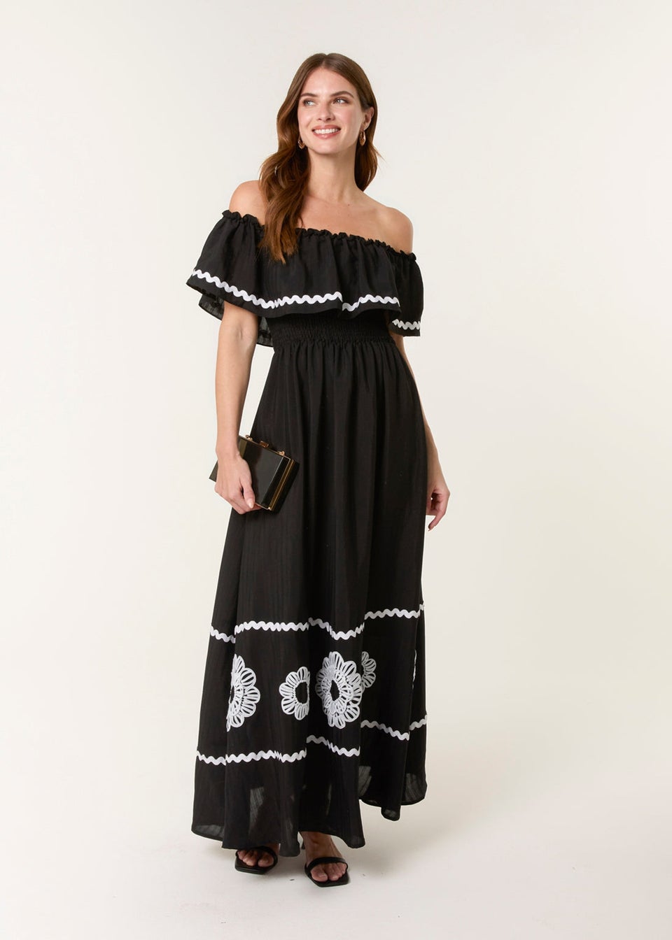 Blue Vanilla Black Luxe Ric Rac Floral Midi Dress