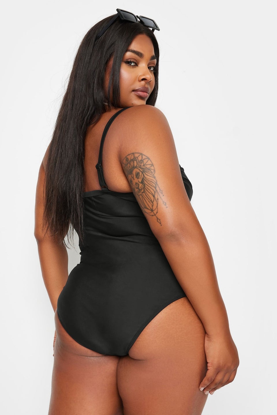 Yours Curve Black Crossover Super Sculpt Swimsuit